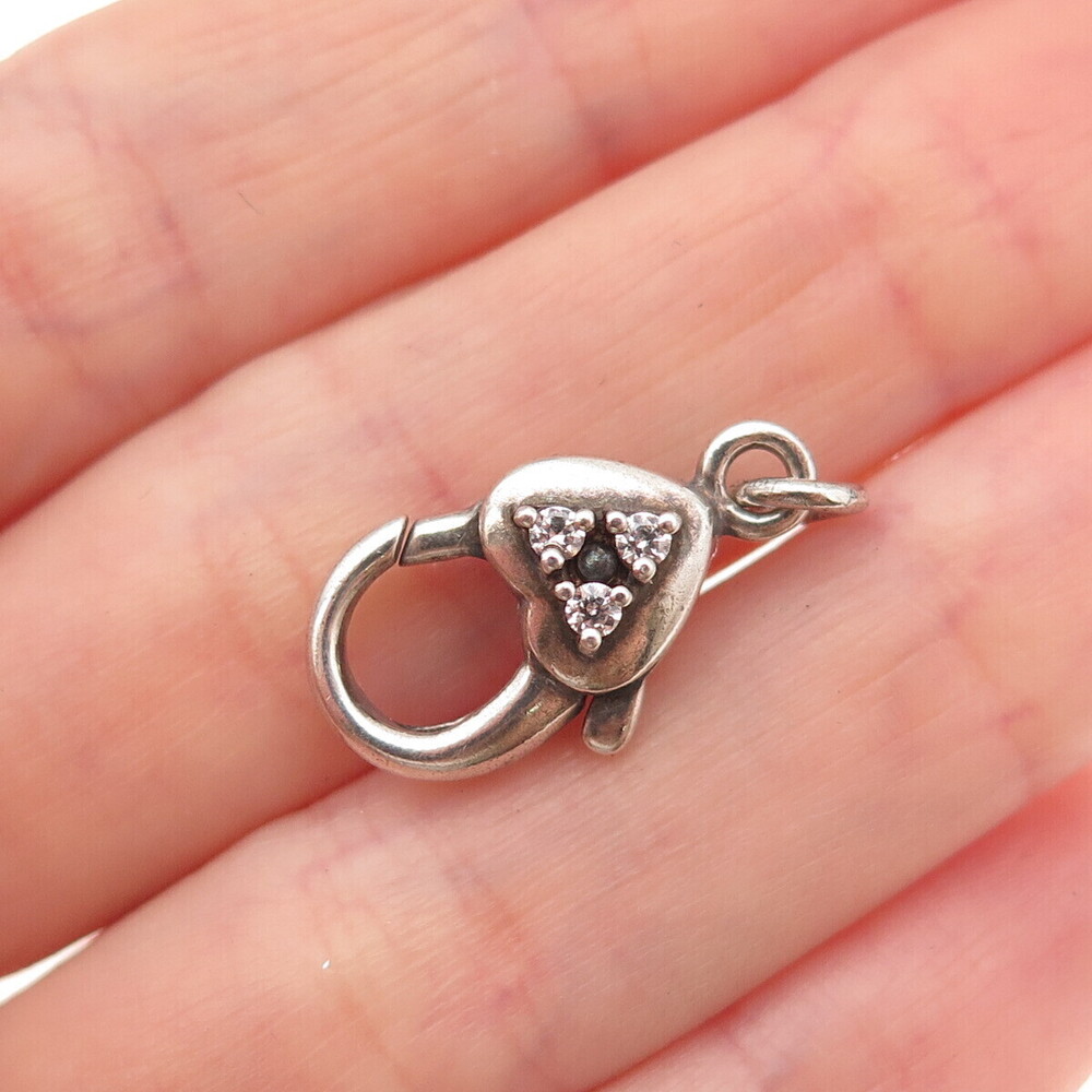 925 Sterling Silver Vintage C Z Bracelet / Necklace Heart Lobster Lock Clasp